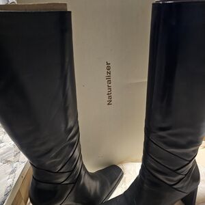 Naturalizer Black Leather Knee-High Heeled Boots